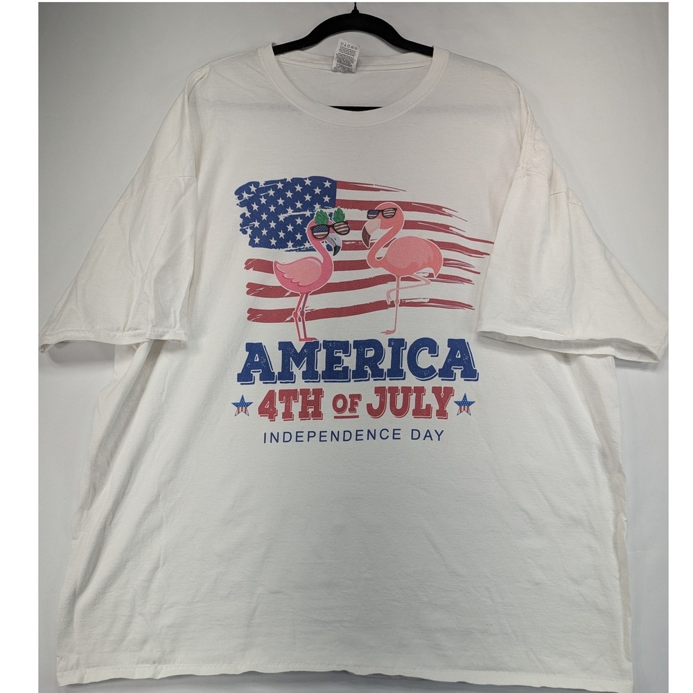 Fruit‎ of the Loom 3XL White Graphic T Shirt America 4th of July Flamingos USA